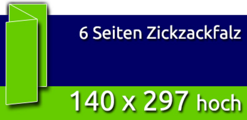 Faltblätter | 140 x 297 mm hoch | 6 Seiten | Zickzackfalz